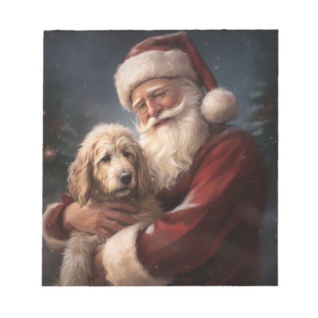 Goldendoodle With Santa Claus Festive Christmas Notepad (Front)