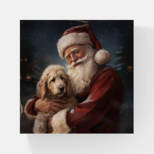 Goldendoodle With Santa Claus Festive Christmas Paperweight