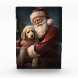 Goldendoodle With Santa Claus Festive Christmas Photo Block