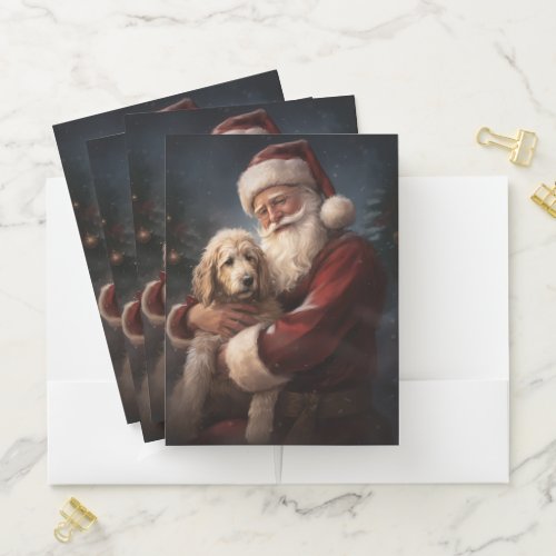 Goldendoodle With Santa Claus Festive Christmas Pocket Folder