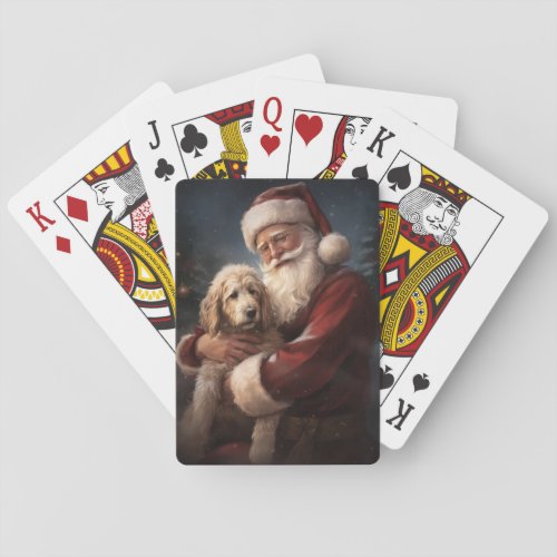 Goldendoodle With Santa Claus Festive Christmas Poker Cards