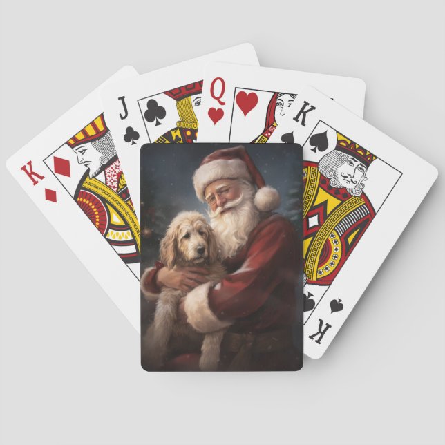 Goldendoodle With Santa Claus Festive Christmas Poker Cards (Back)