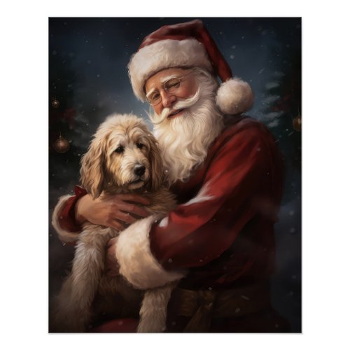 Goldendoodle With Santa Claus Festive Christmas Poster