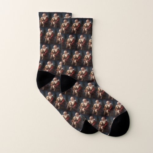 Goldendoodle With Santa Claus Festive Christmas Socks