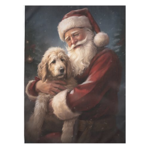 Goldendoodle With Santa Claus Festive Christmas Tablecloth