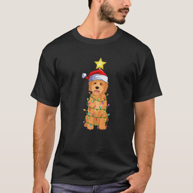 Goldendoodle Xmas Lighting Tree Santa Goldendoodle T-Shirt (Front)