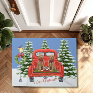 Goldendoodles Red Vintage Truck Family Name Doormat