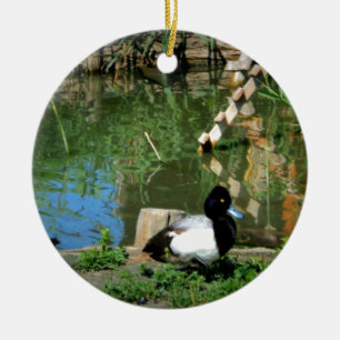 goldeneye duck at the pond ceramic ornament