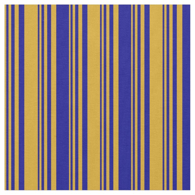 Goldenrod and Dark Blue Stripes/Lines Pattern Fabric (Close Up)