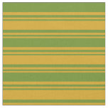[ Thumbnail: Goldenrod and Green Colored Lined/Striped Pattern Fabric ]