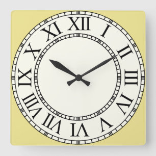 Goldenrod and Pale Yellow Roman Numeral Face Square Wall Clock