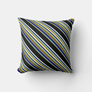 Goldenrod, Aquamarine, Blue, Mint Cream & Black Throw Pillow