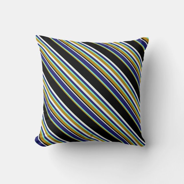 Goldenrod, Aquamarine, Blue, Mint Cream & Black Throw Pillow (Front)