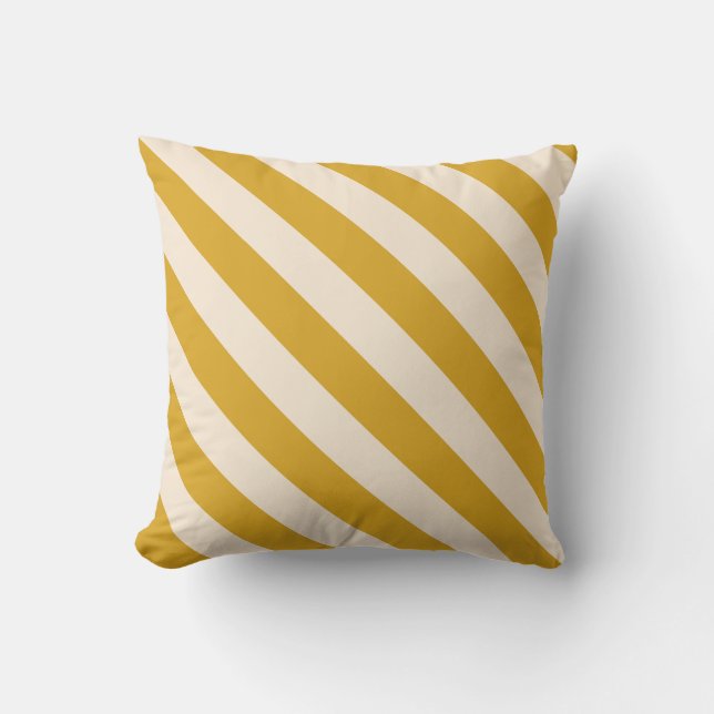 Goldenrod & Beige Colored Lines Throw Pillow (Front)