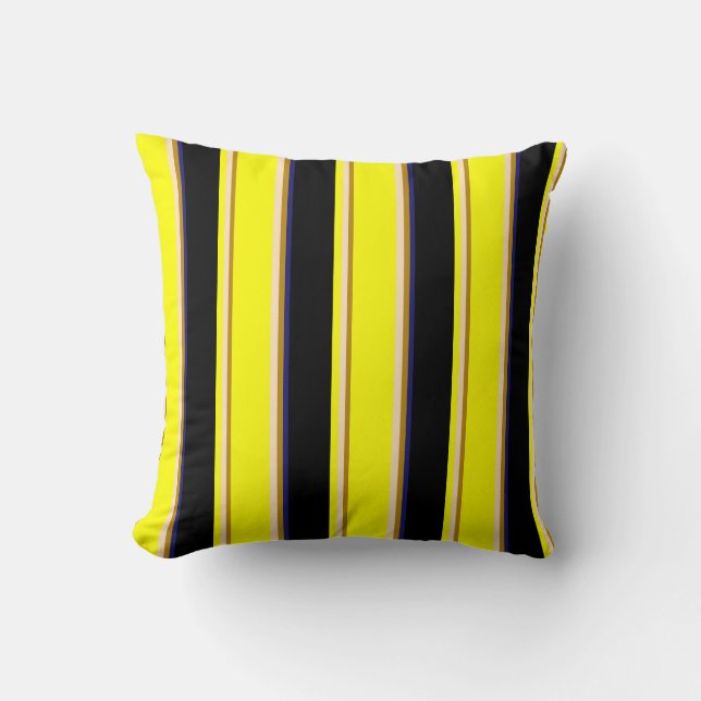 Goldenrod, Bisque, Yellow, Black & Midnight Blue Throw Pillow (Front)