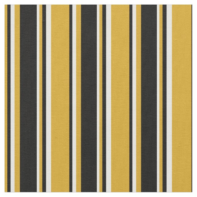 Goldenrod, Black, and White Stripes Pattern Fabric (Close Up)