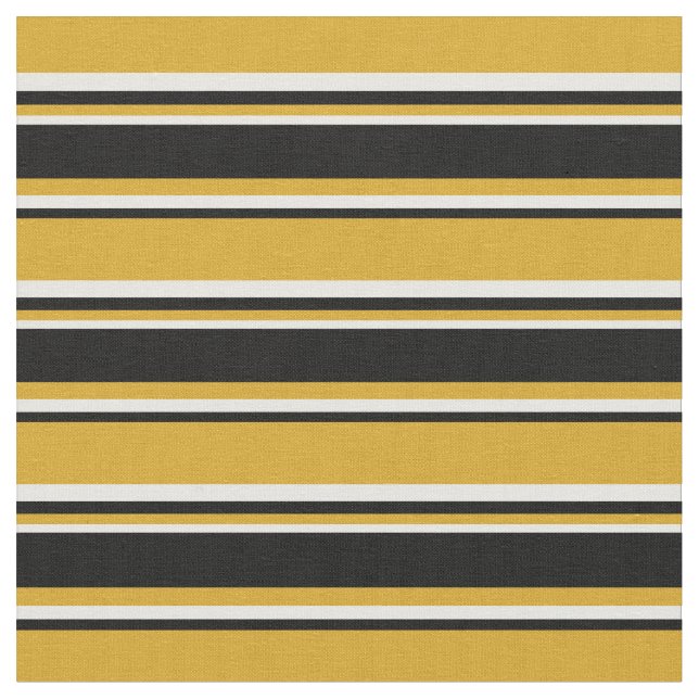 Goldenrod, Black & White Pattern of Stripes Fabric (Close Up)