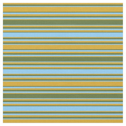 Goldenrod, Dark Olive Green & Light Sky Blue Lines Fabric