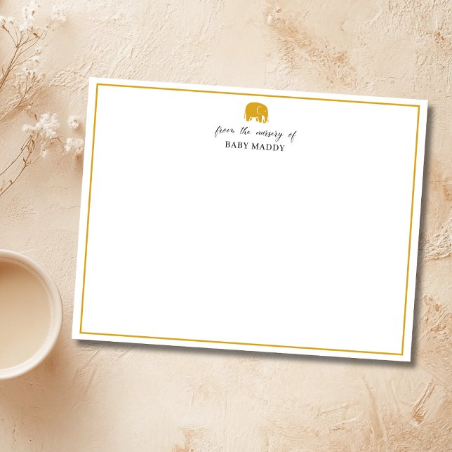Goldenrod Elephant Nursery Stationery Note Card (Creator Uploaded)