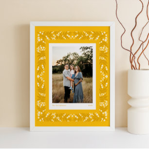 Goldenrod Folk Art Floral Frame with Custom Text Poster