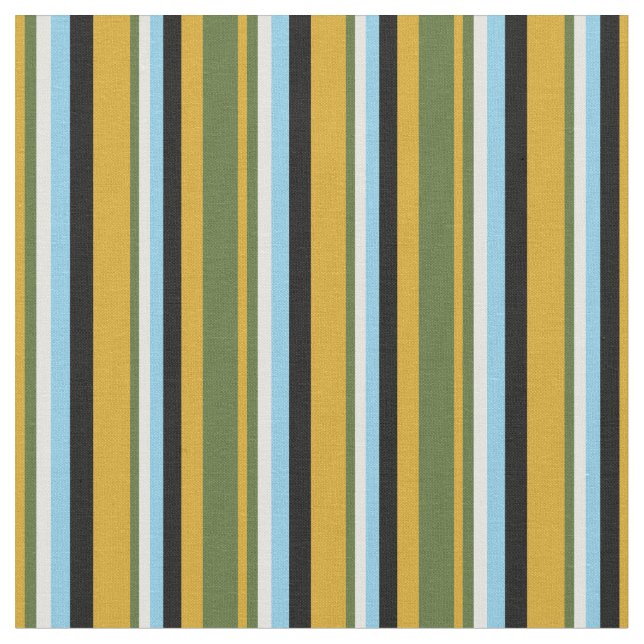 Goldenrod, Green, Light Cyan, Sky Blue & Black Fabric (Close Up)