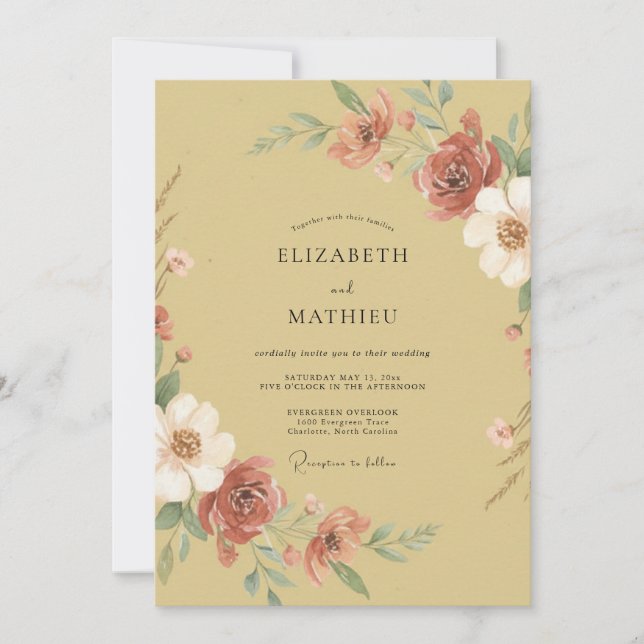 Goldenrod Painterly Floral Wedding Invitation (Front)