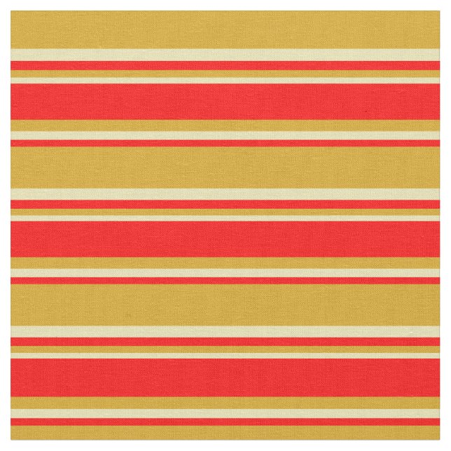 Goldenrod, Red & Tan Colored Lines Fabric (Close Up)