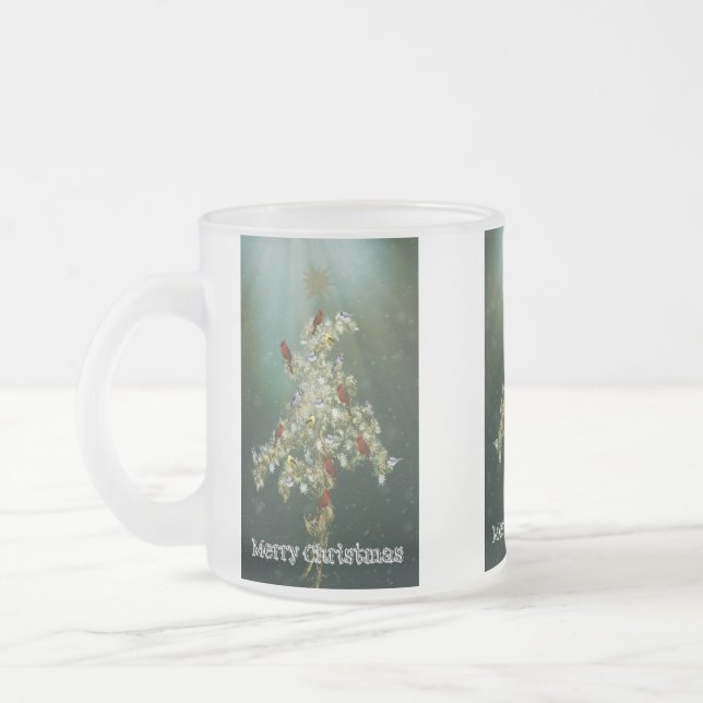 Goldenrod & Songbirds Christmas Greeting Frosted Glass Coffee Mug (Left)