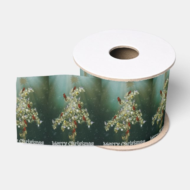 Goldenrod & Songbirds Christmas Greeting Grosgrain Ribbon (Spool)