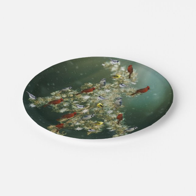 Goldenrod & Songbirds Christmas Greeting Paper Plates (Angled)