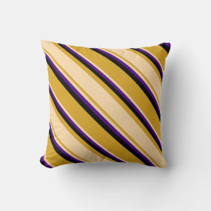 Goldenrod, Tan, Indigo, and Black Lines Pillow