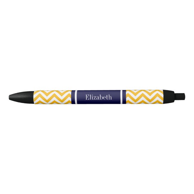 Goldenrod White LG Chevron Navy Blue Name Monogram Pen (Front)