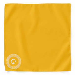 Goldenrod Wht Greek Key Rnd Frame Initial Monogram Bandana