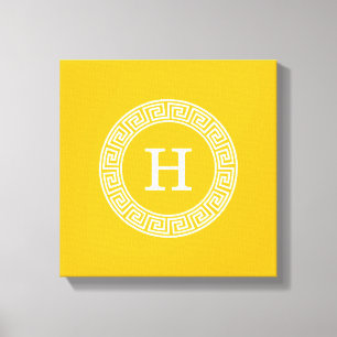 Goldenrod Wht Greek Key Rnd Frame Initial Monogram Canvas Print
