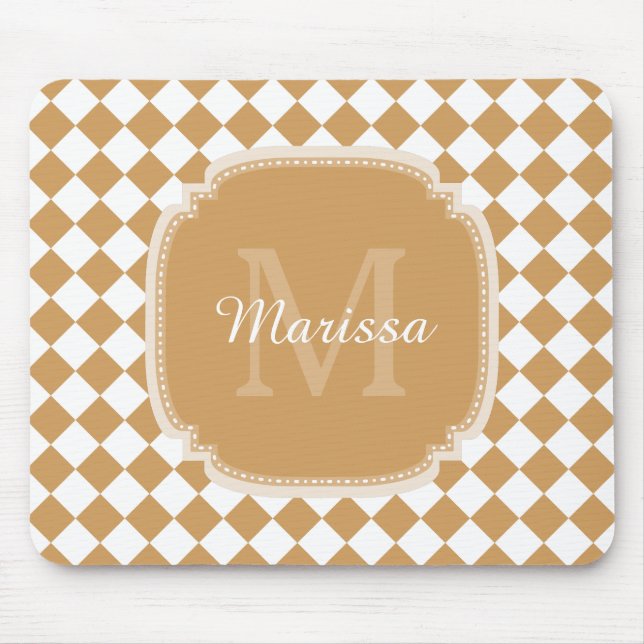 Goldenrod Yellow Checkered Monogram With Name Mouse Pad (Front)