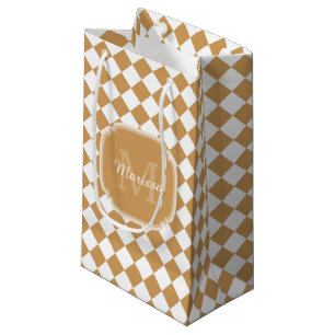 Goldenrod Yellow Checkered Monogram With Name Small Gift Bag