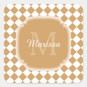 Goldenrod Yellow Checkered Monogram With Name Square Sticker