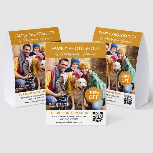 Goldenrod Yellow Photoshoot Discount Offer QR Code Paper Table Tent (Insitu(Multi))