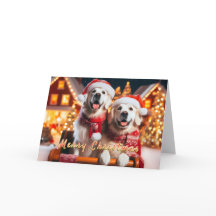 Goldens in a Sleigh Waiting for Santa Card