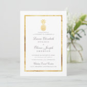 GoldenTropical Pineapple Gold Wedding Invitations (Standing Front)