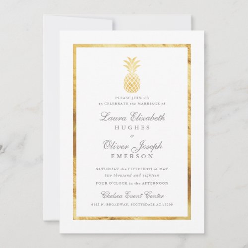 GoldenTropical Pineapple Gold Wedding Invitations