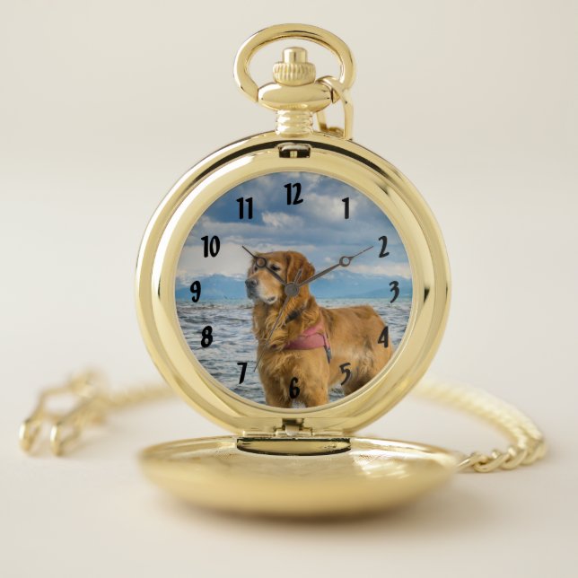 Golderen triever at the beach pocket watch (Inside)