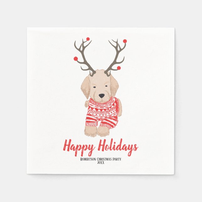 Goldern Retriever Christmas Sweater Antlers Custom Napkins (Front)