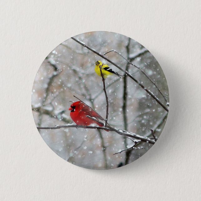 Goldfinch And Cardinal Button (Front)