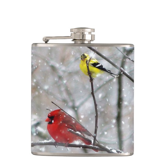 Goldfinch And Cardinal Flask (Front)