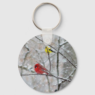Goldfinch And Cardinal Keychain