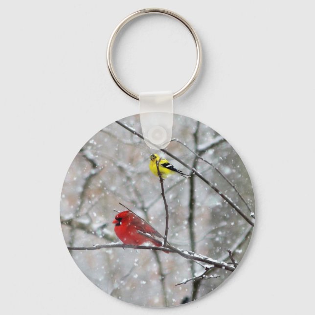Goldfinch And Cardinal Keychain (Front)