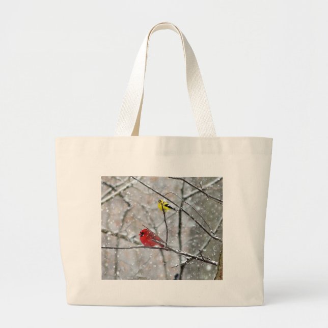 Goldfinch And Cardinal Large Tote Bag (Front)