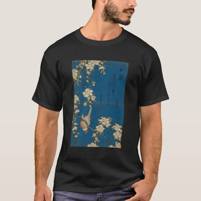 Goldfinch And Cherry Tree Japanese Retro Art T-Shirt (Front)