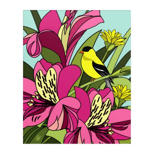 Goldfinch and Flowers Acrylic Print